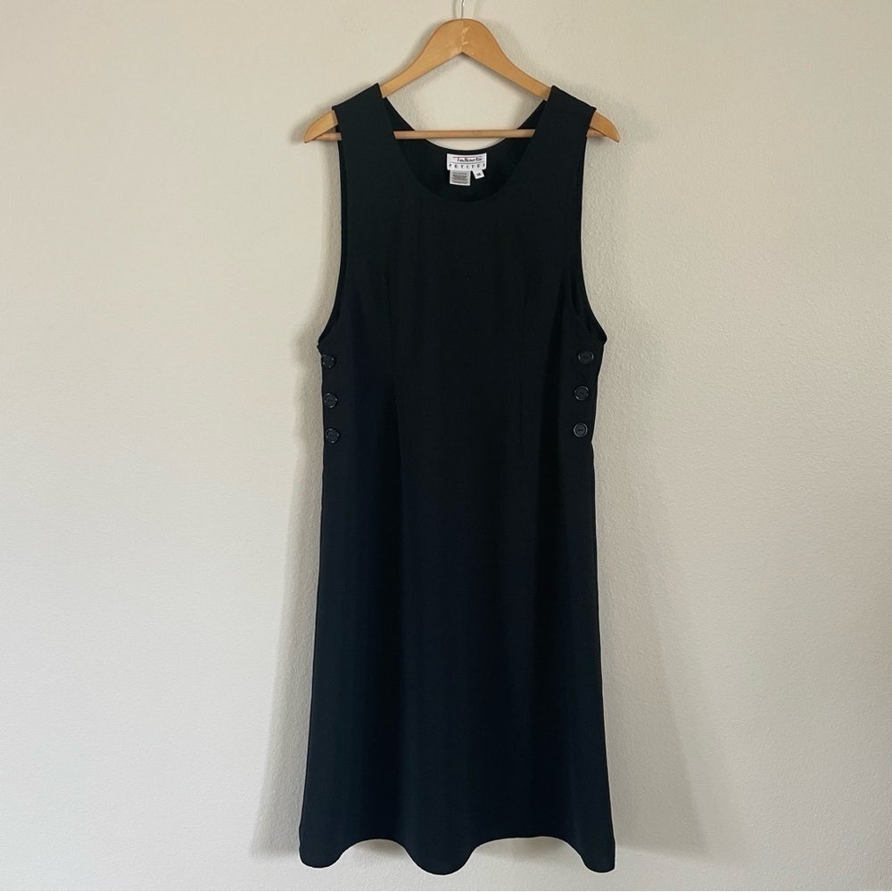 Talbots Black Sheath Dress Sleeveless with Side Buttons Size 14P